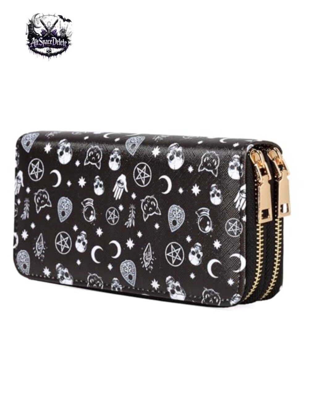 Skull Wallet PU Leather 2 Zipper Around Gothic Large Capacity Card Holder